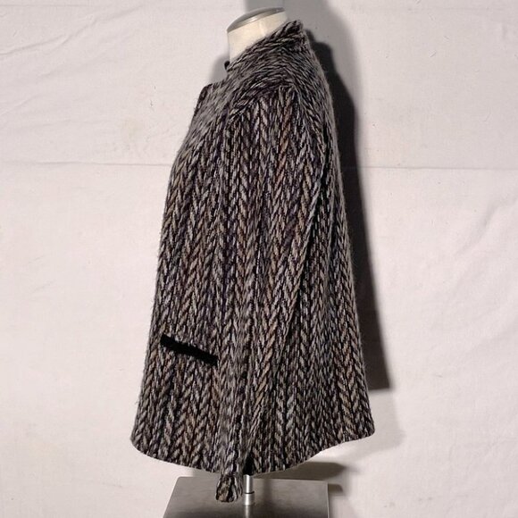 Vintage D’Allairds Brown Black Herringbone Acrylic Mohair  Wool Blend Cardigan S - Picture 3 of 10